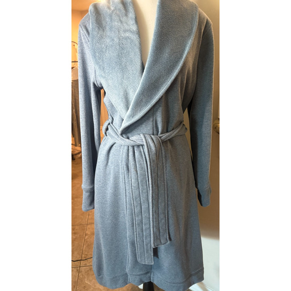 UGG Duffield II Fresh Air Heather Robe Blue Fleece Lined Women's Size M - Picture 2 of 5